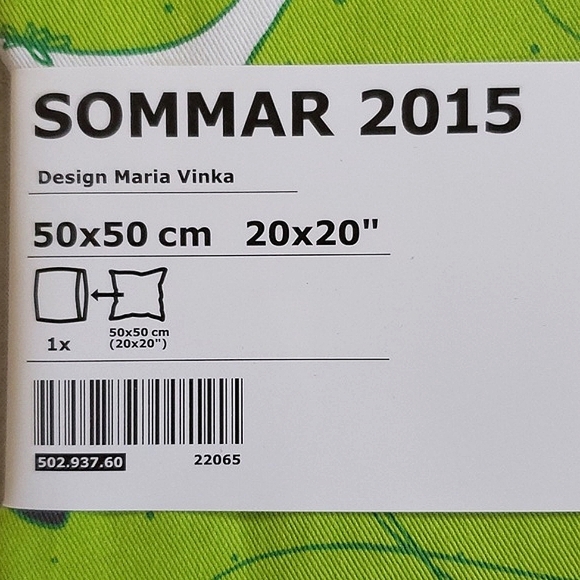 (1) NIP New Sommar 2015 Pear Print Zipper Pillow Cover Only-No Insert 20" x 20" - Picture 6 of 6